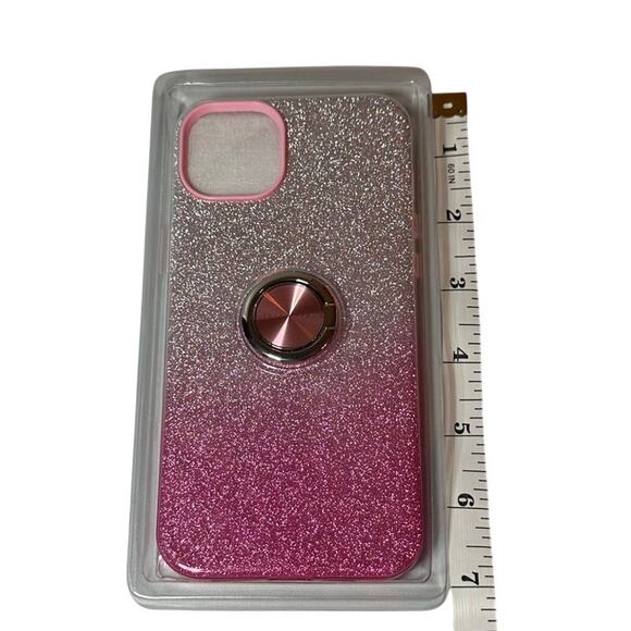 I phone 14 plus Cell phone case pink sparkle with ring holder kickstand slim - Picture 2 of 6